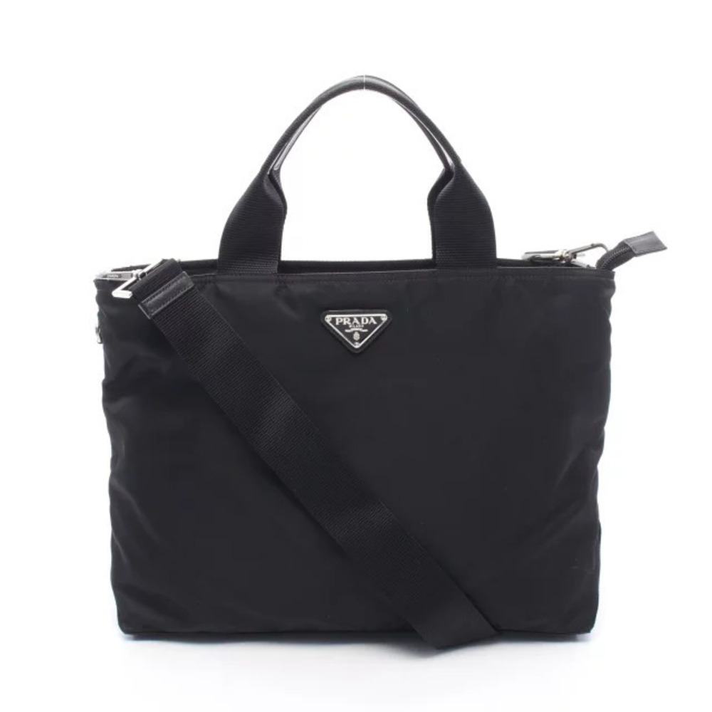 Prada Triangle Tote Tessuto Saffiano Bag Leather Black